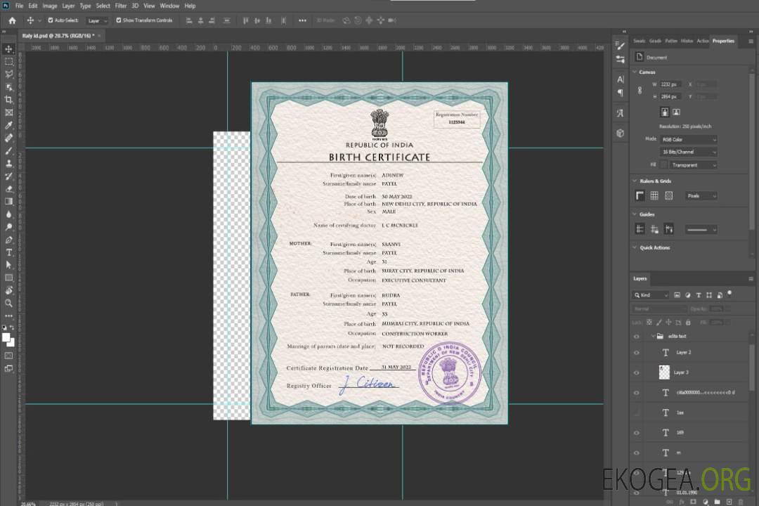 Modèle PSD de certificat de naissance d'état civil en Inde template